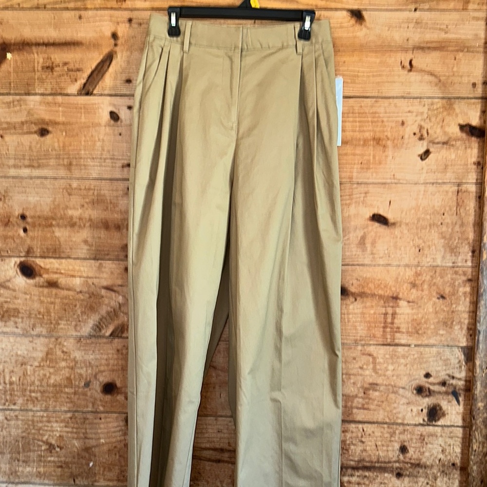 NWT Good American 90’s High Rise Pleated Khaki Stretch Trousers